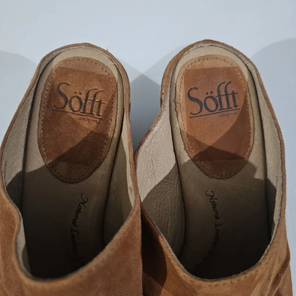 Sofft Strathmore Mule Womens 9.5 Ginger Tan Suede Peep Toe Wedge Heel - Picture 6 of 15